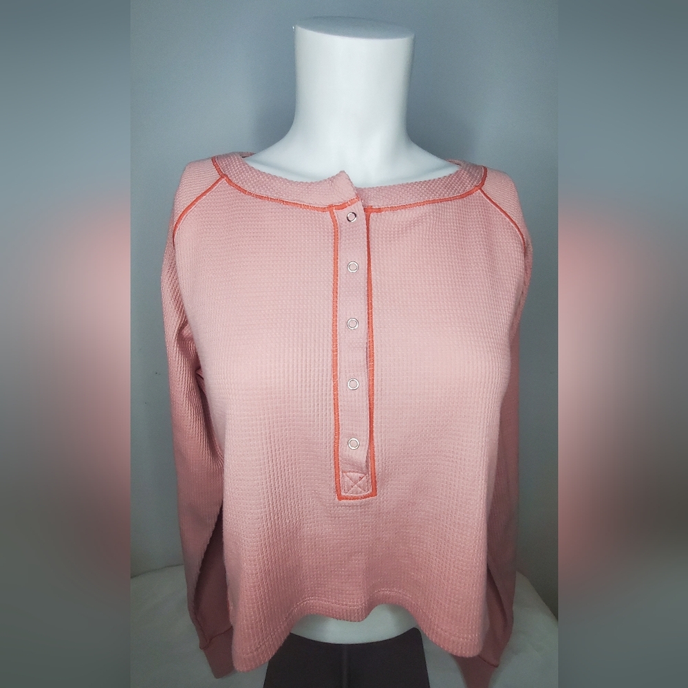 Free People Size S Pink Sleepy Eyes Tee Comfy Raglan Sweatshirt